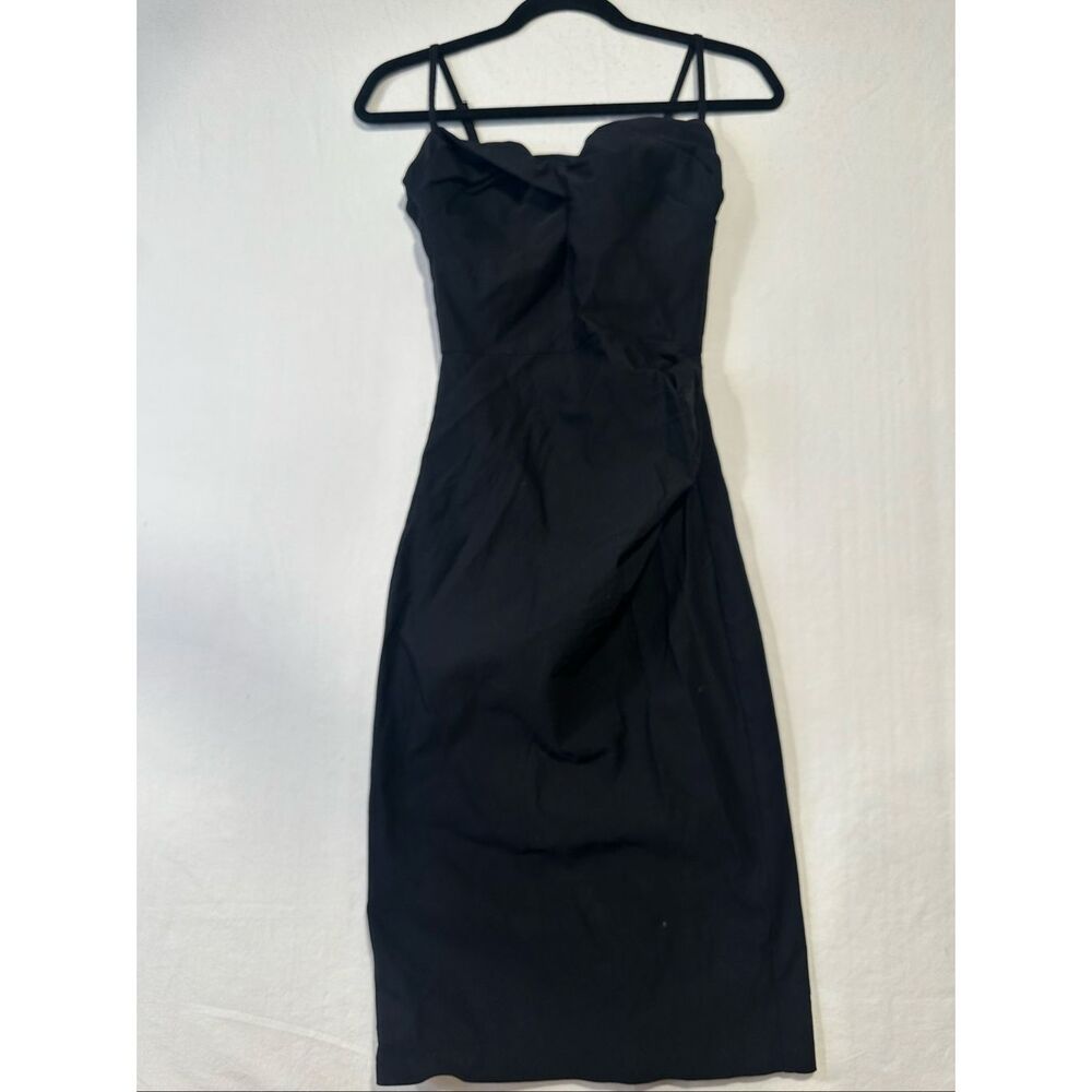 Stop Staring Black Ruched Midi Cocktail Dress Spaghetti Strap Size M